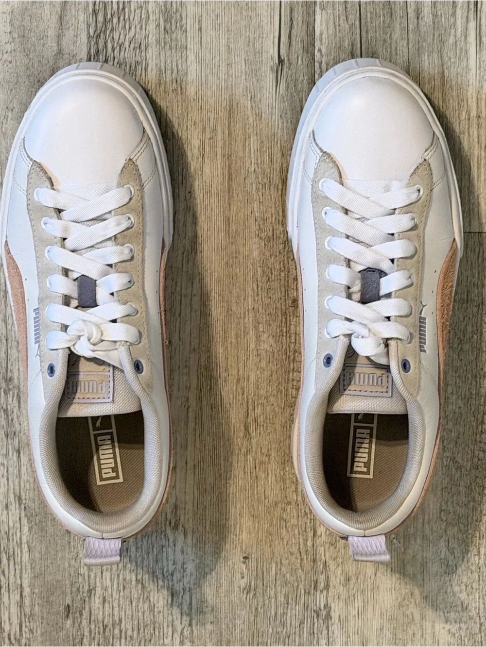 Puma Mayze Platform Sneakers White & Blush Pink Suede | Women’s US 10 (EU 41)